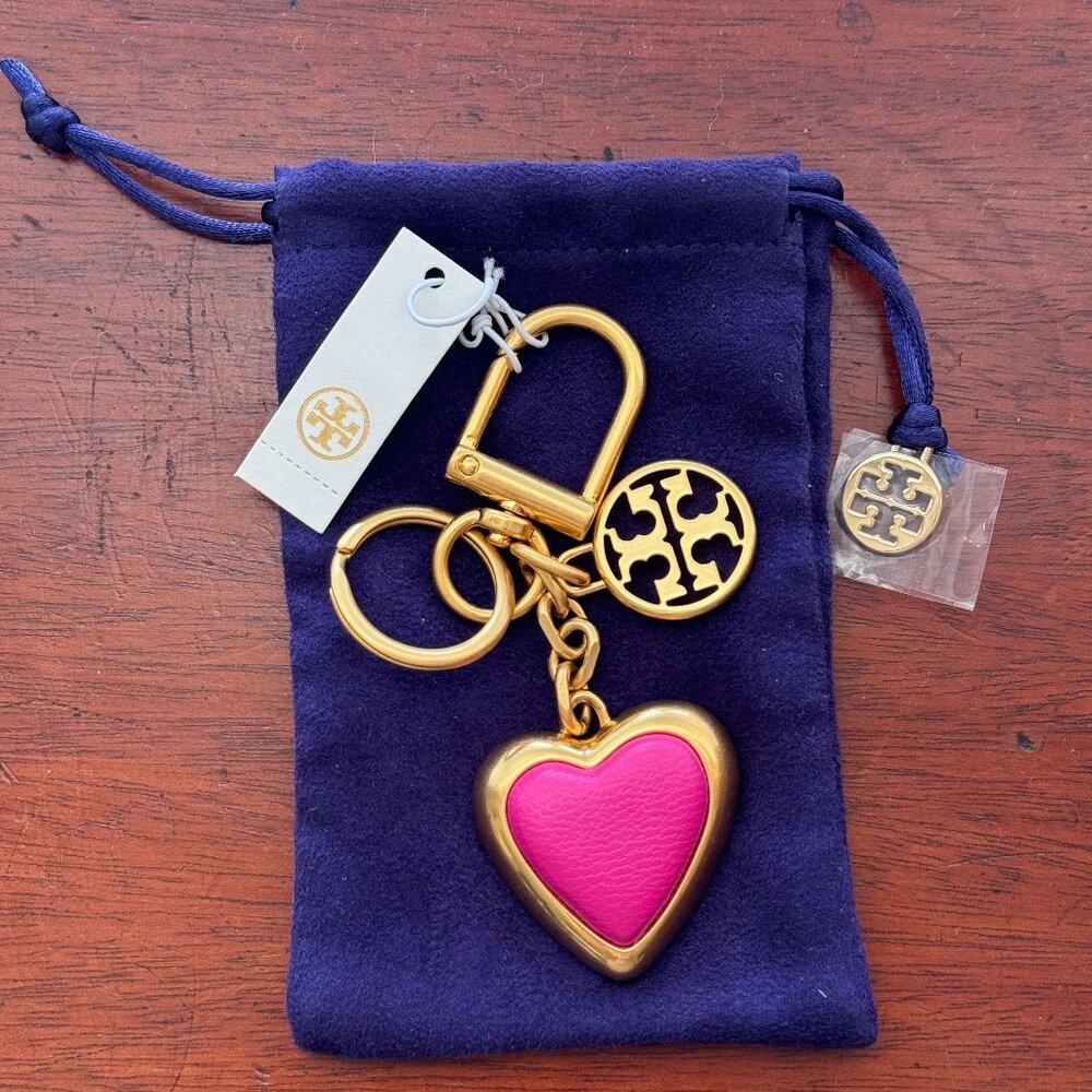 Tory Burch Logo Heart Key Fob (Crazy Pink) - NWT